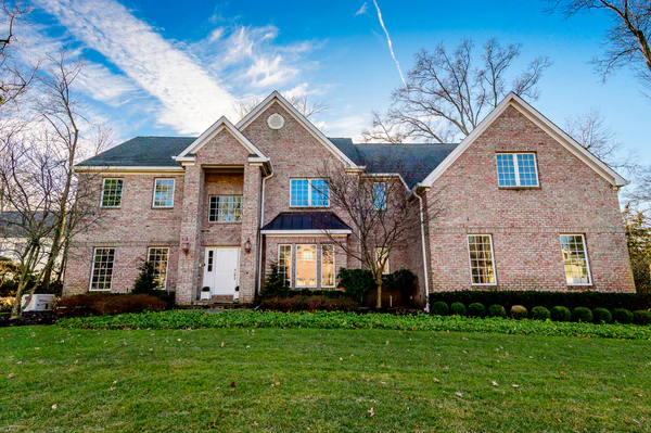 Brick front elevation of the Closter center-hall colonial