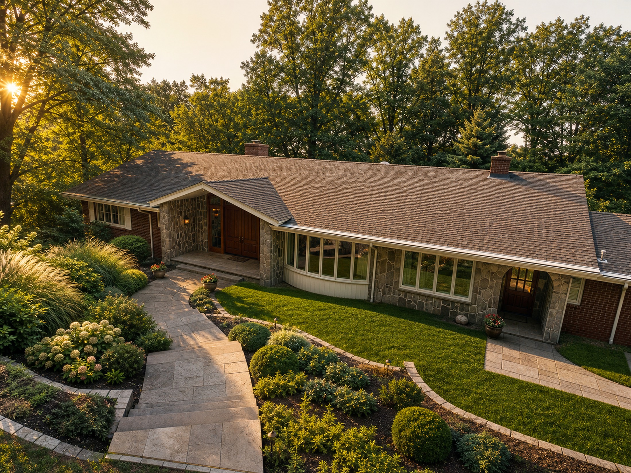 A Northern Valley estate under a low golden light
