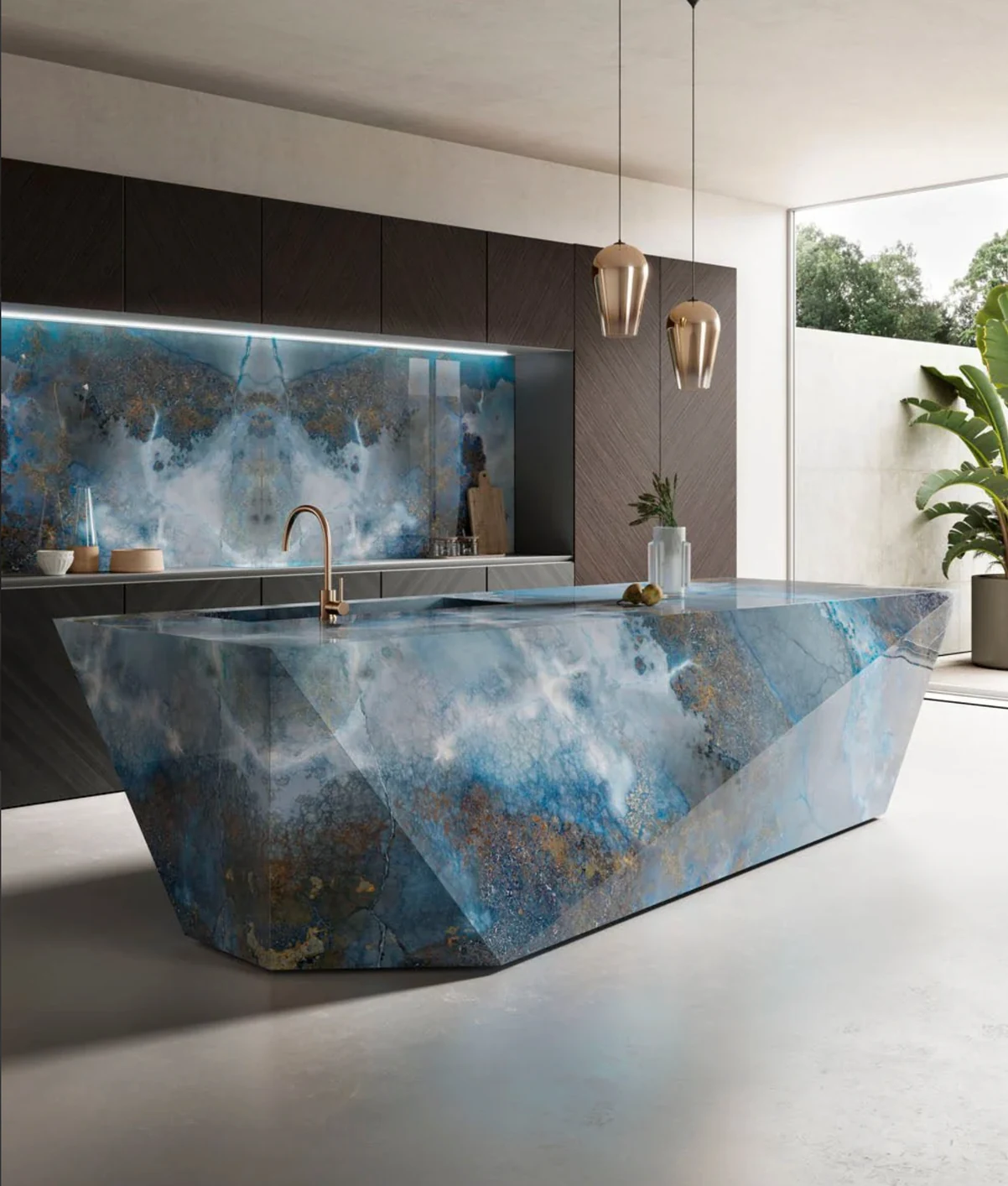 Celestial Drift blue stone kitchen from the B&Co. Surfaces catalogue