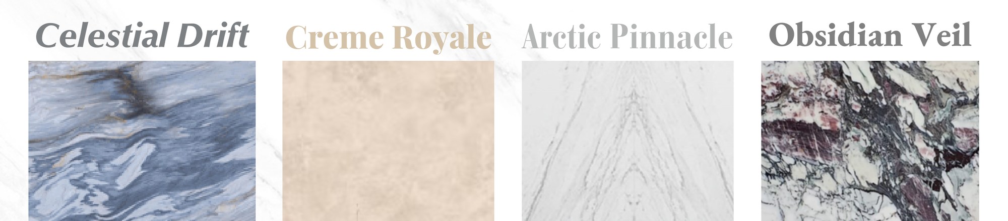 A row of B&Co. Surfaces stone collections shown full height