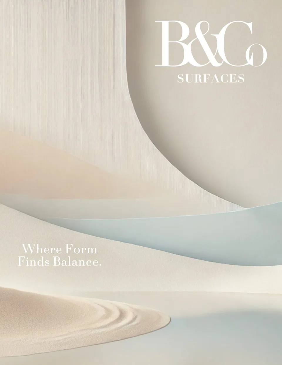 B&Co. Surfaces magazine cover — sculpted sand-toned surfaces